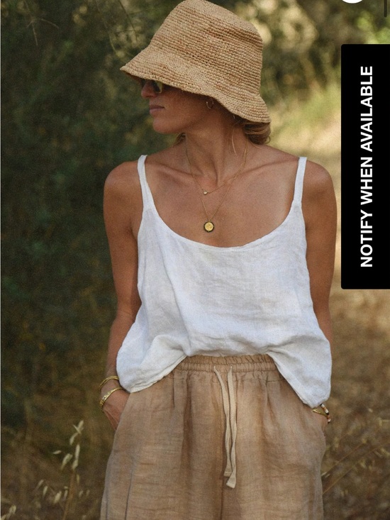 Beachwood Baby Tops - Relaxed White Linen Scoop Camisole